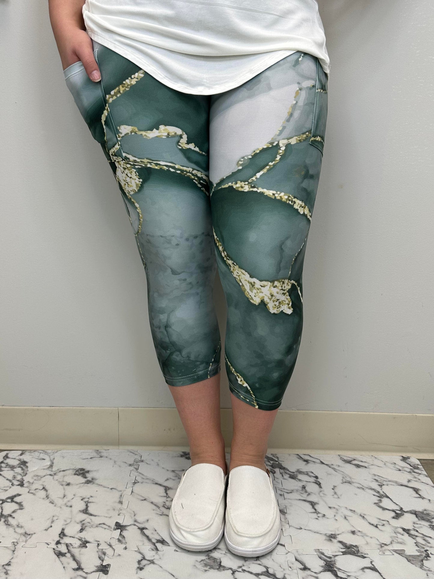 Green & Gold Capri w/ Pockets