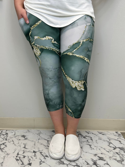 Green & Gold Capri w/ Pockets