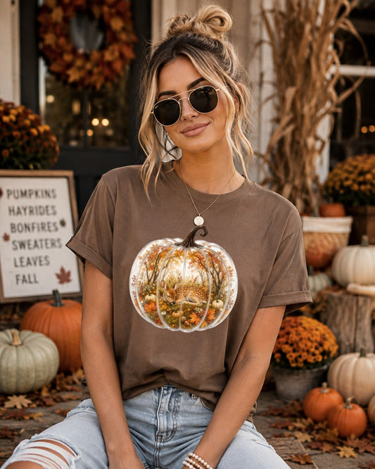 Cozy Pumpkin Fall Deer Tshirt