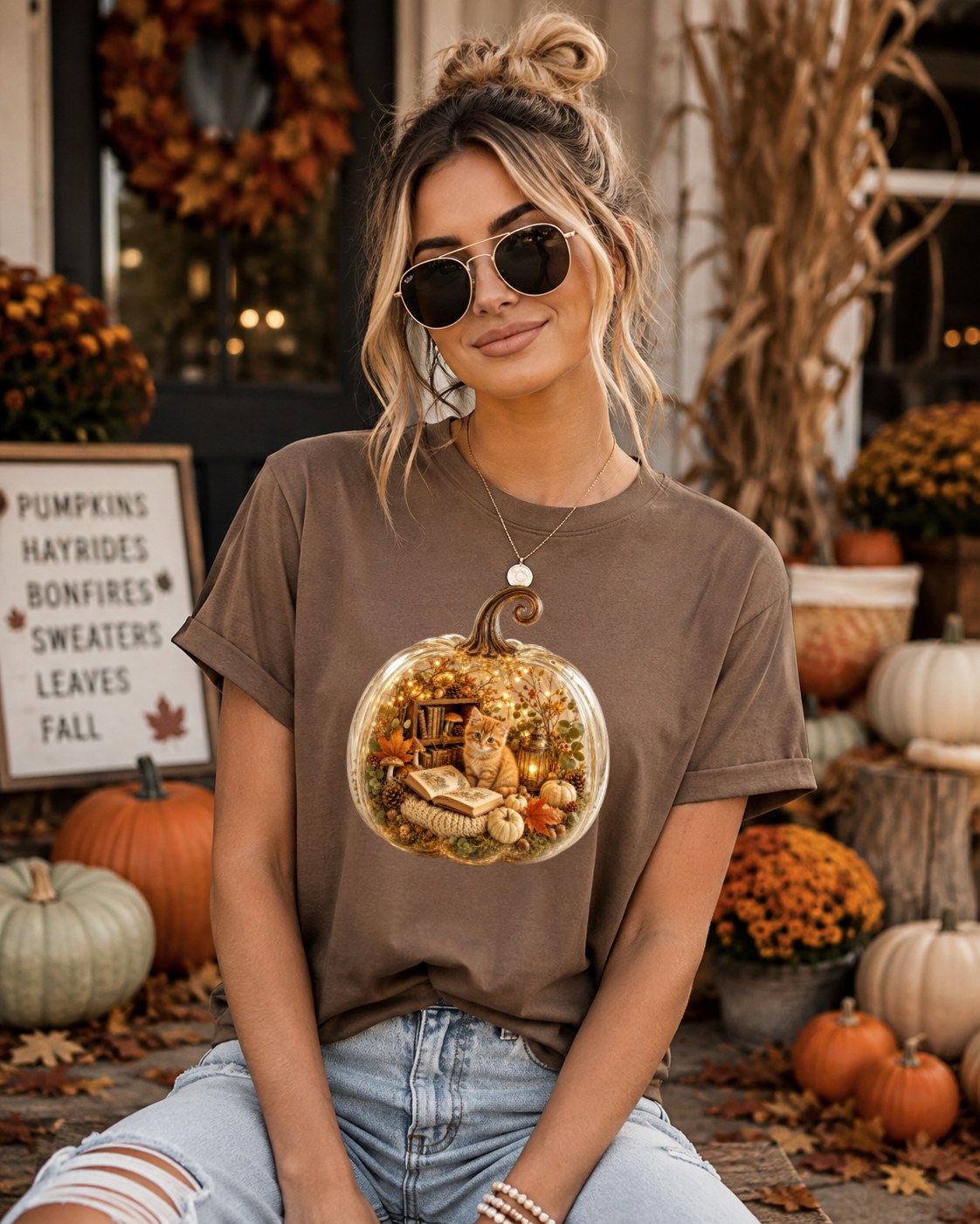 Cozy Pumpkin Orange Kitty Tshirt