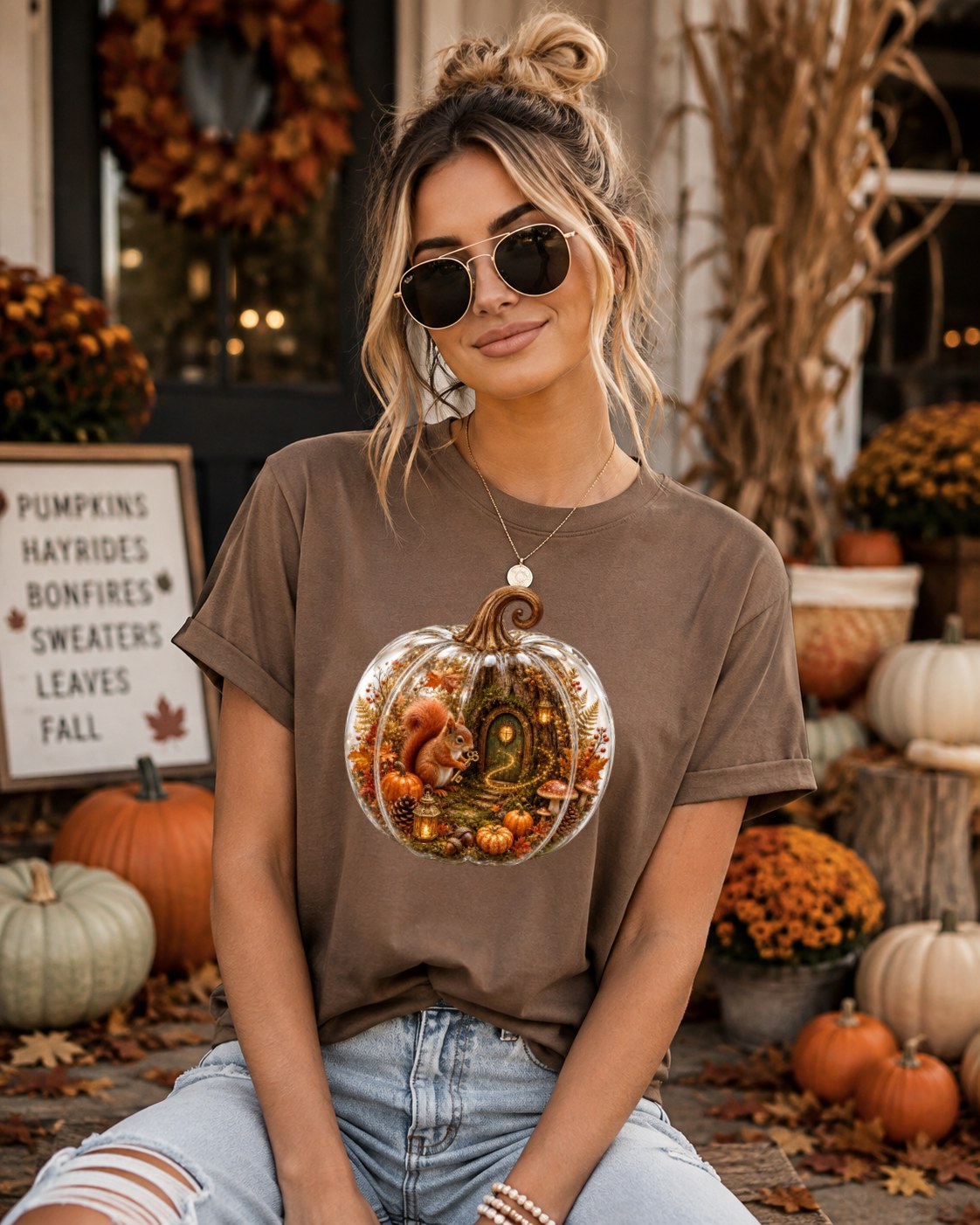 Cozy Pumpkin Woodland Squirrel Tshirt