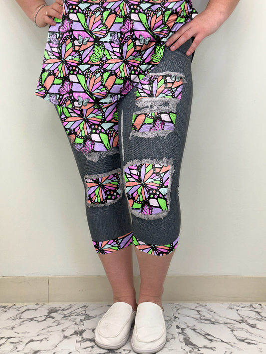 Black Denim Colorful Butterfly Capri |  Pre-Sale | Run Ends 6/8