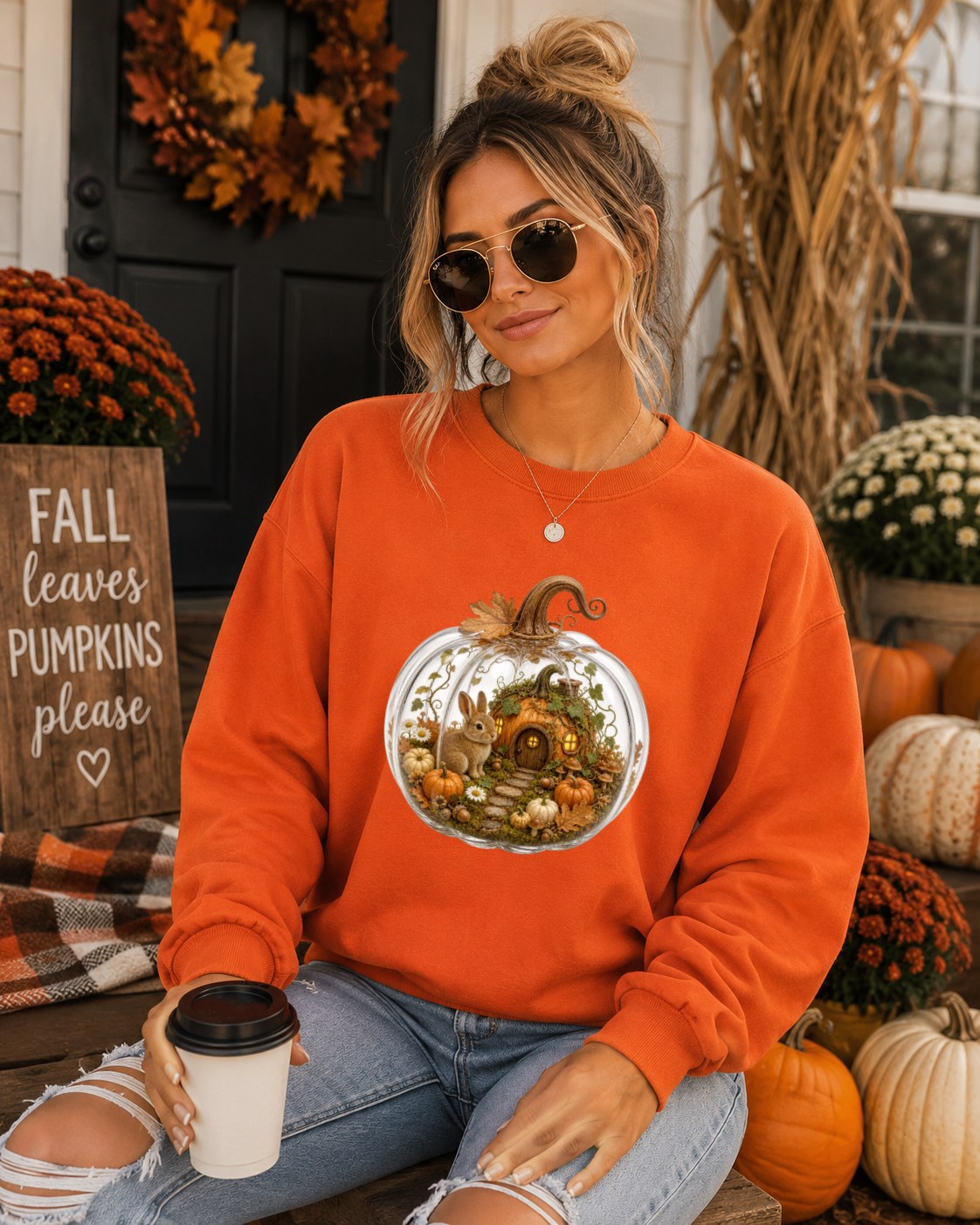 Cozy Pumpkin Brown Bunny Sweatshirt