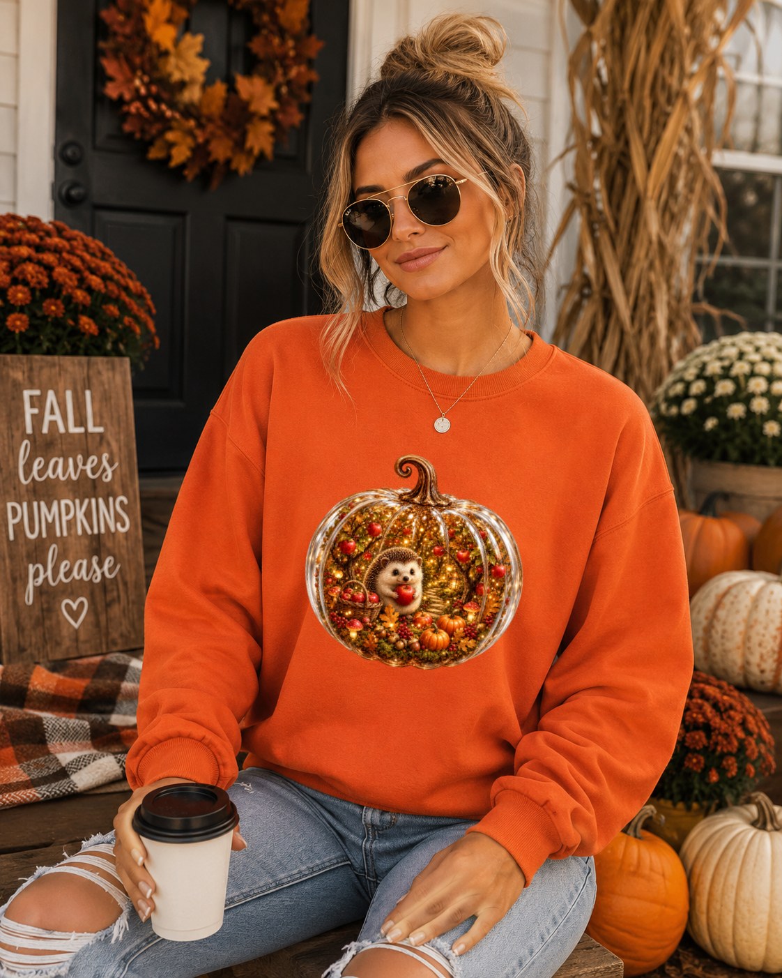 Cozy Pumpkin Hedgehog Sweatshirt