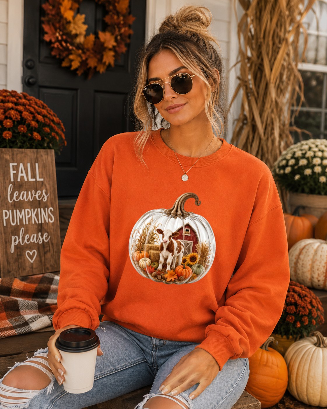 Cozy Pumpkin Cow Sweatshirt