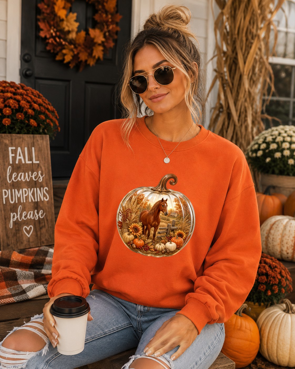 Cozy Pumpkin Horse Sweatshirt