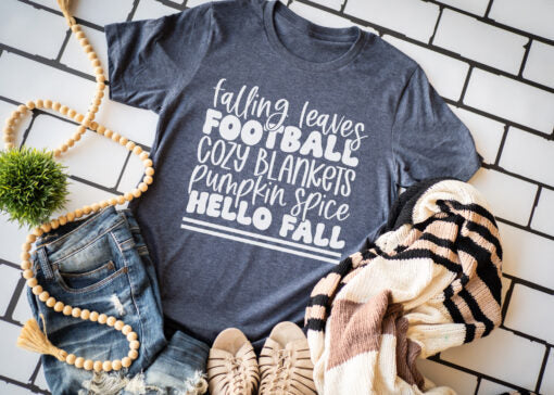 Falling Leaves Football Cozy Blankets Pumpkin Spice Hello Fall - Tee