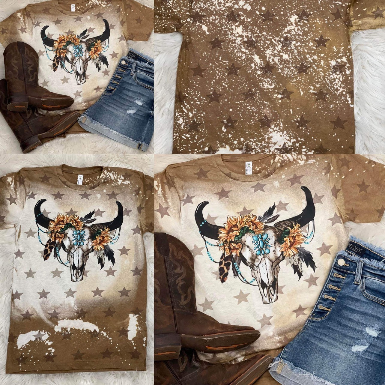 Sunflower Boho Bull Skull - Bleach