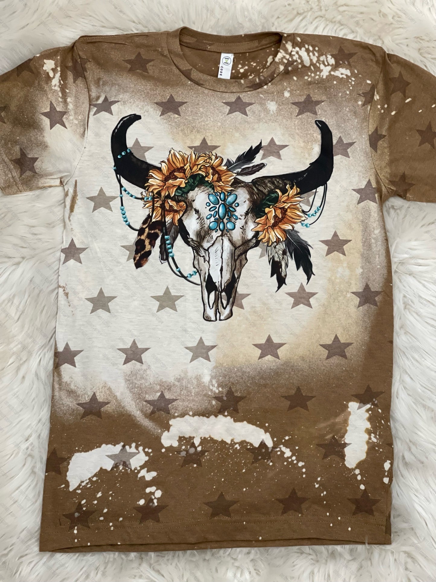 Sunflower Boho Bull Skull - Bleach