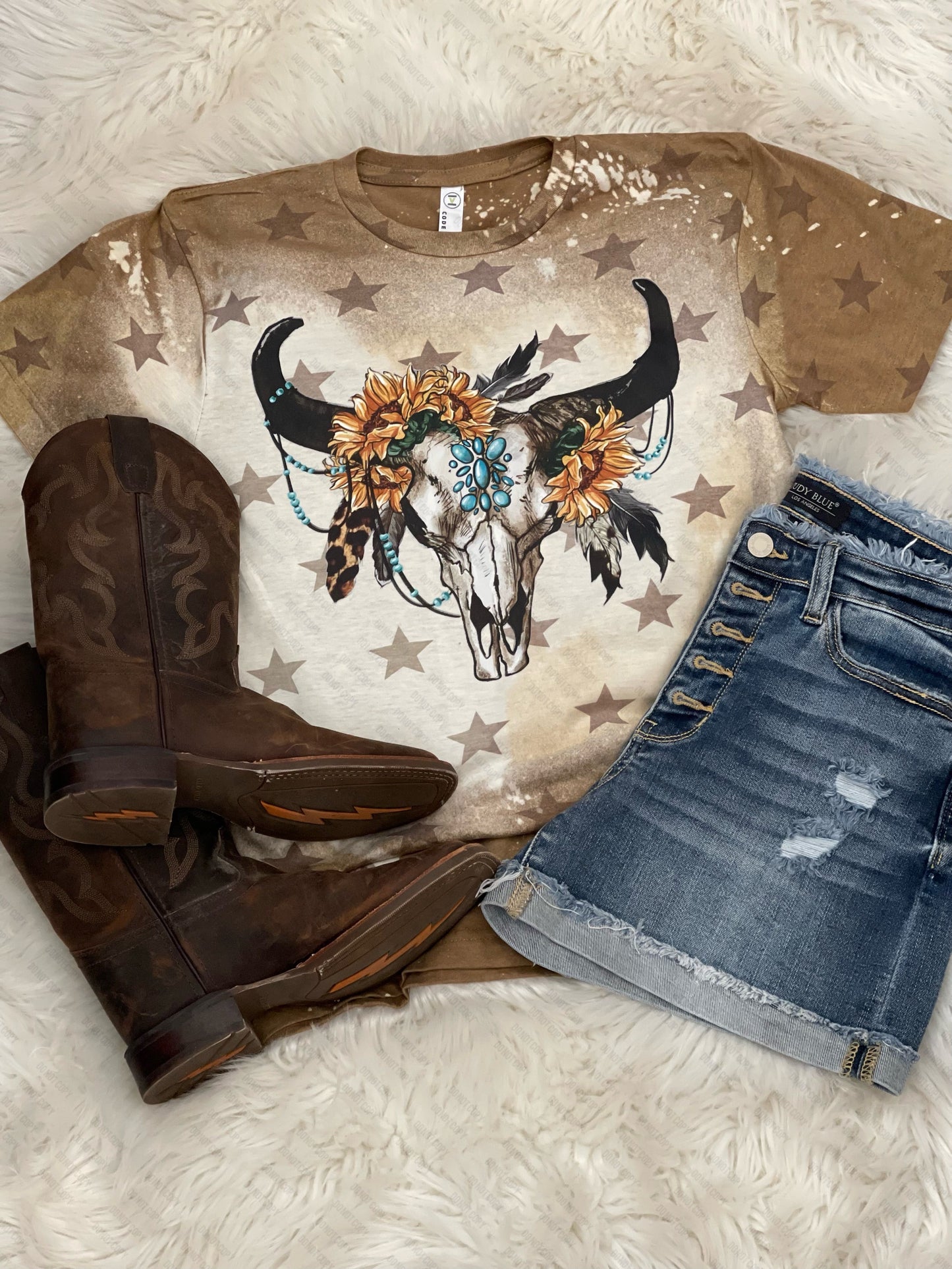 Sunflower Boho Bull Skull - Bleach