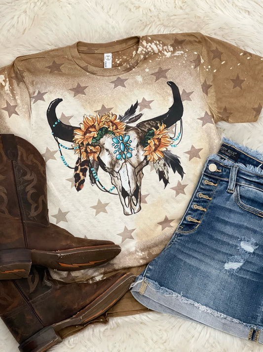 Sunflower Boho Bull Skull - Bleach