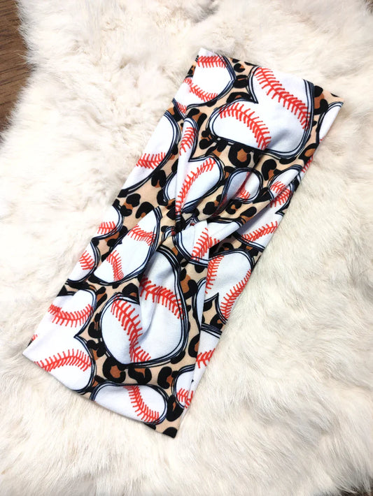 Leopard Baseball Hearts Headband