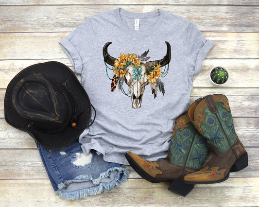 Sunflower Boho Bull Skull