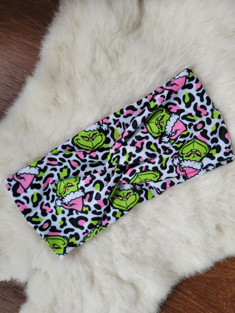 Pink Leopard Green Face Headband