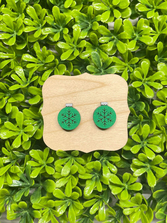 Green Snowflake Ornament Earring